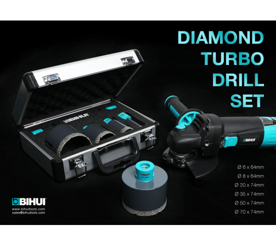 Coffret de trépans diamantés maxi (M14), diamètres 6, 8, 20, 35, 50, 70 - 6