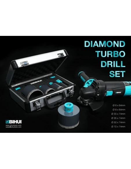 Coffret de trépans diamantés maxi (M14), diamètres 6, 8, 20, 35, 50, 70 - 6